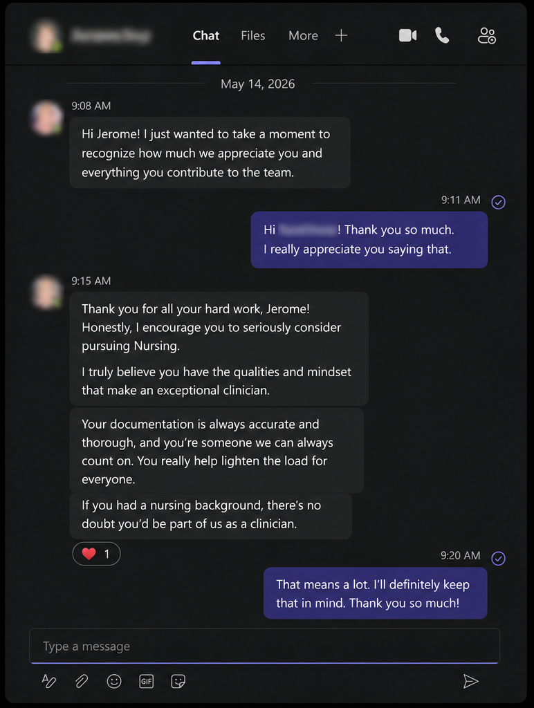 First clinician commendation screenshot