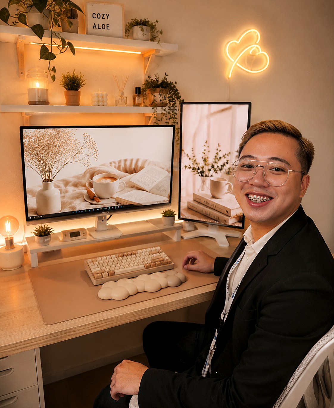 Jerome Layague's cozy work-from-home desk setup