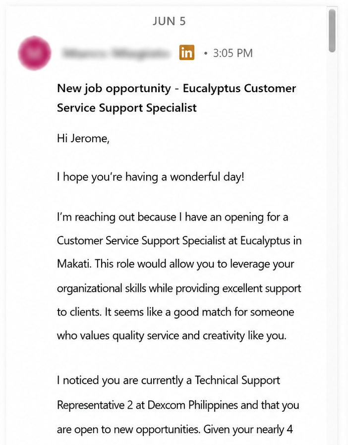 LinkedIn recruiter outreach screenshot