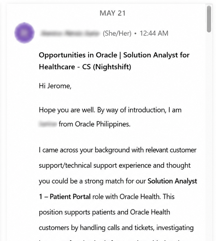 LinkedIn recruiter outreach screenshot two
